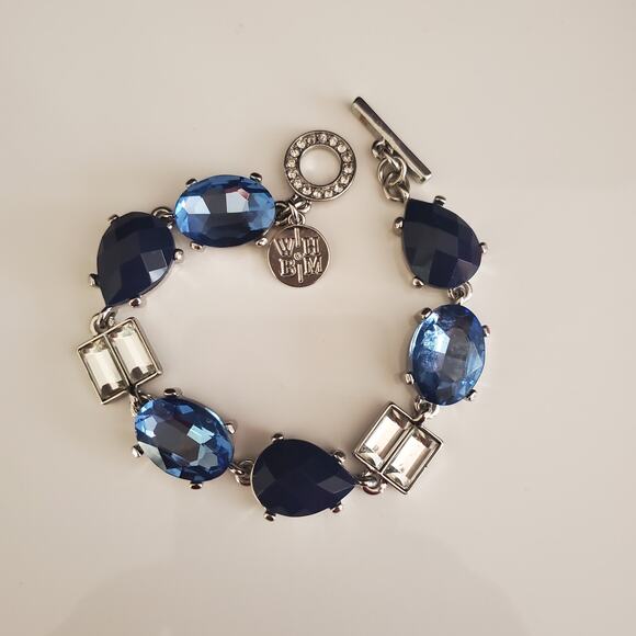 White House Black Market Blue and Clear Gem Bracelet with Toggle‎ Clasp Silver - Picture 3 of 9